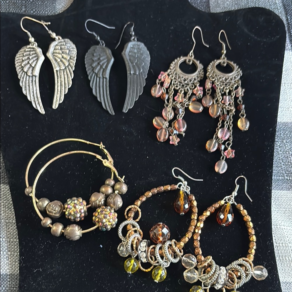 Five pairs costume dark tone earrings lot preowned